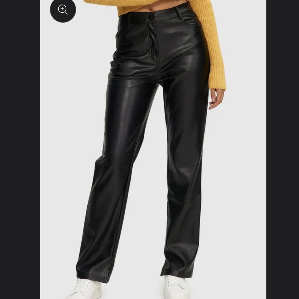 Women's Black Faux Leather Large Pants Straight Leg
